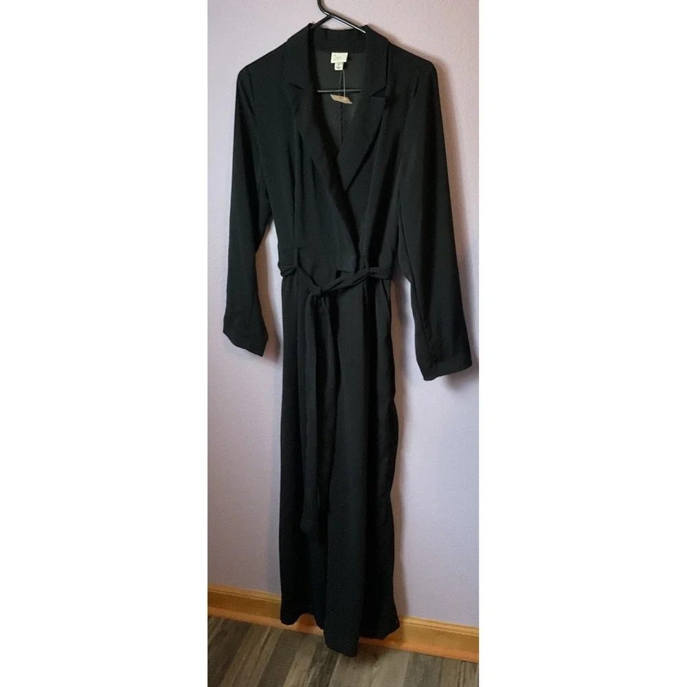 A New Day Long Sleeve Black Wrap Front Jumpsuit Size Medium - Picture 2 of 5